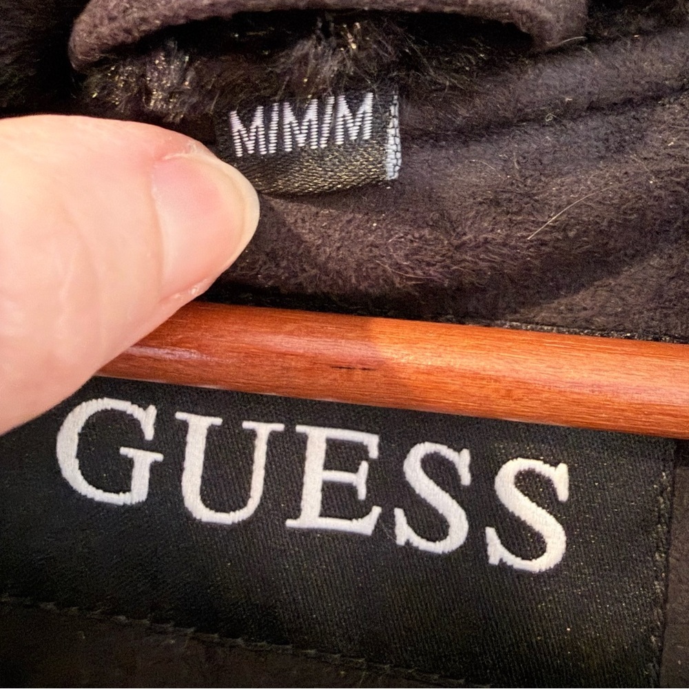 GUESS Faux Fur Belted Moto Jacket Black Y2K Glam Gothic Lace Mobwife M Upcycle - Picture 9 of 15